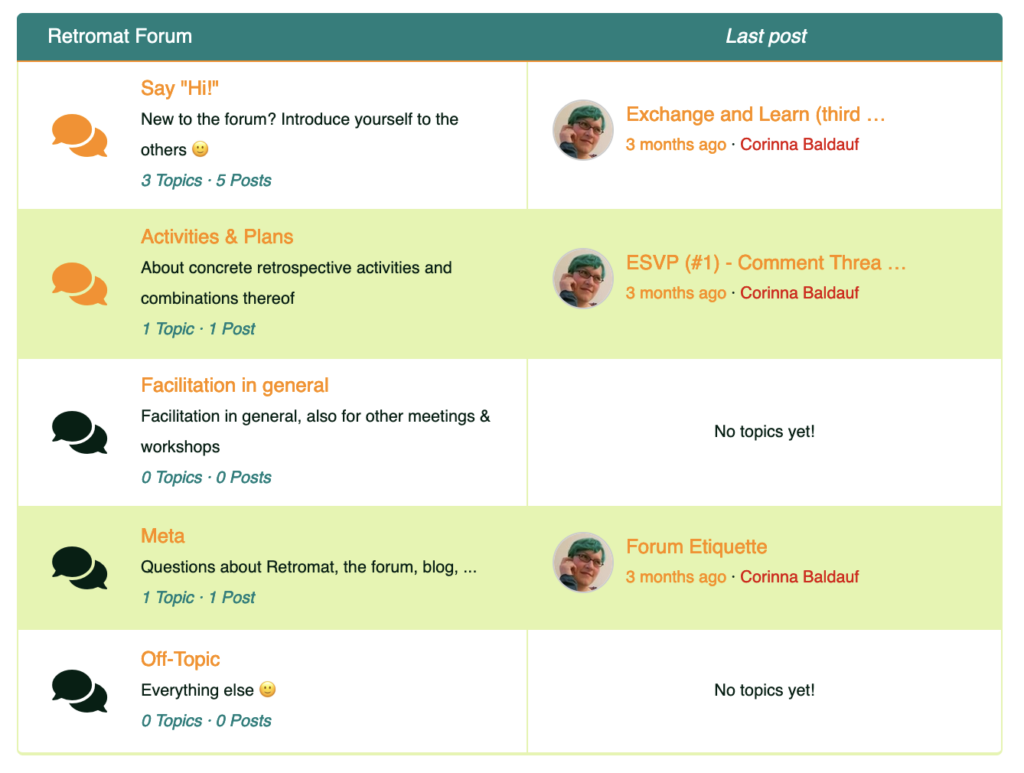 Screenshot of the Retromat Forum